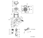 GE WSLP1500J0WW tub, agitator & drive assembly diagram