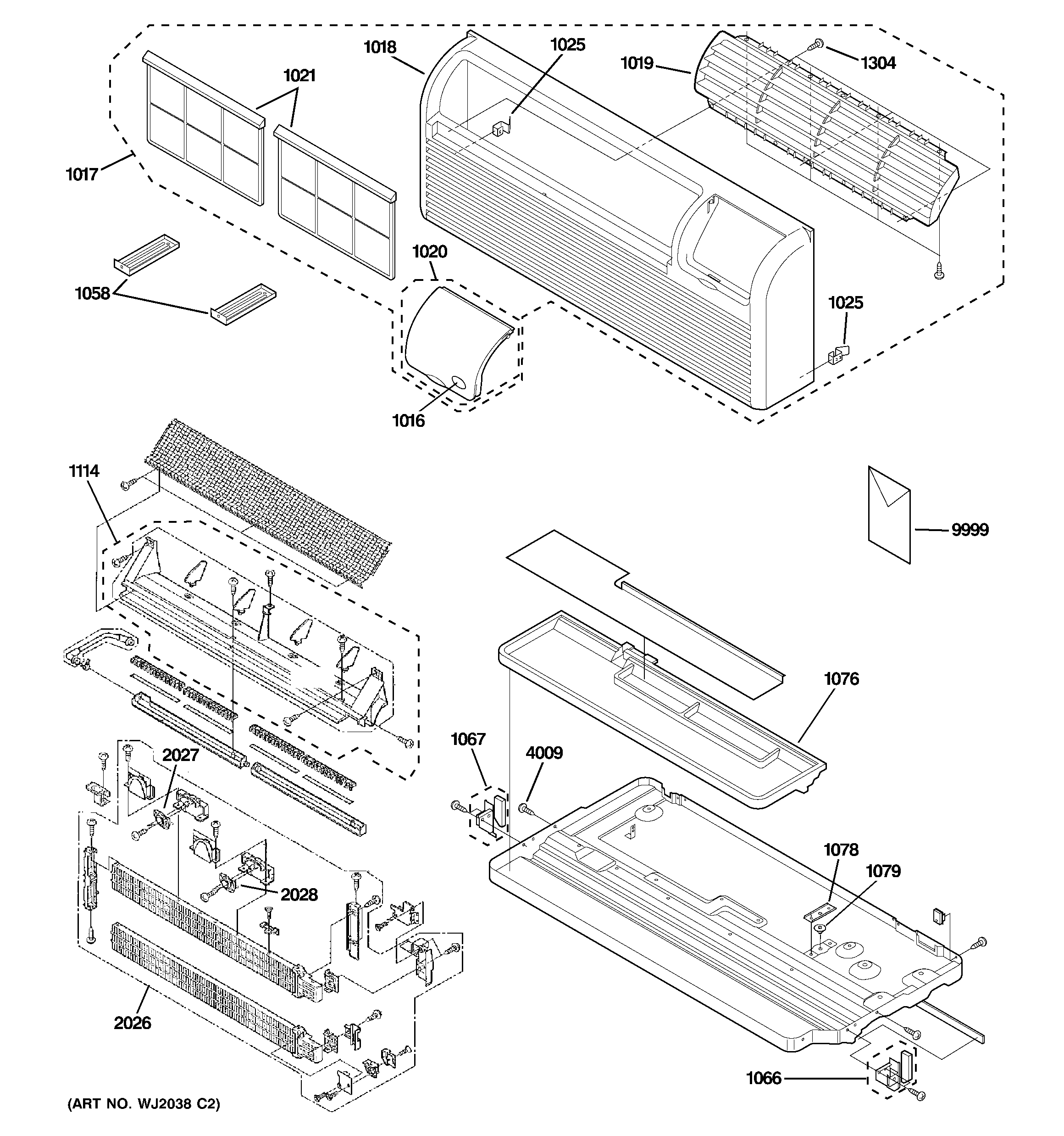 Grille, heater & base pan parts
