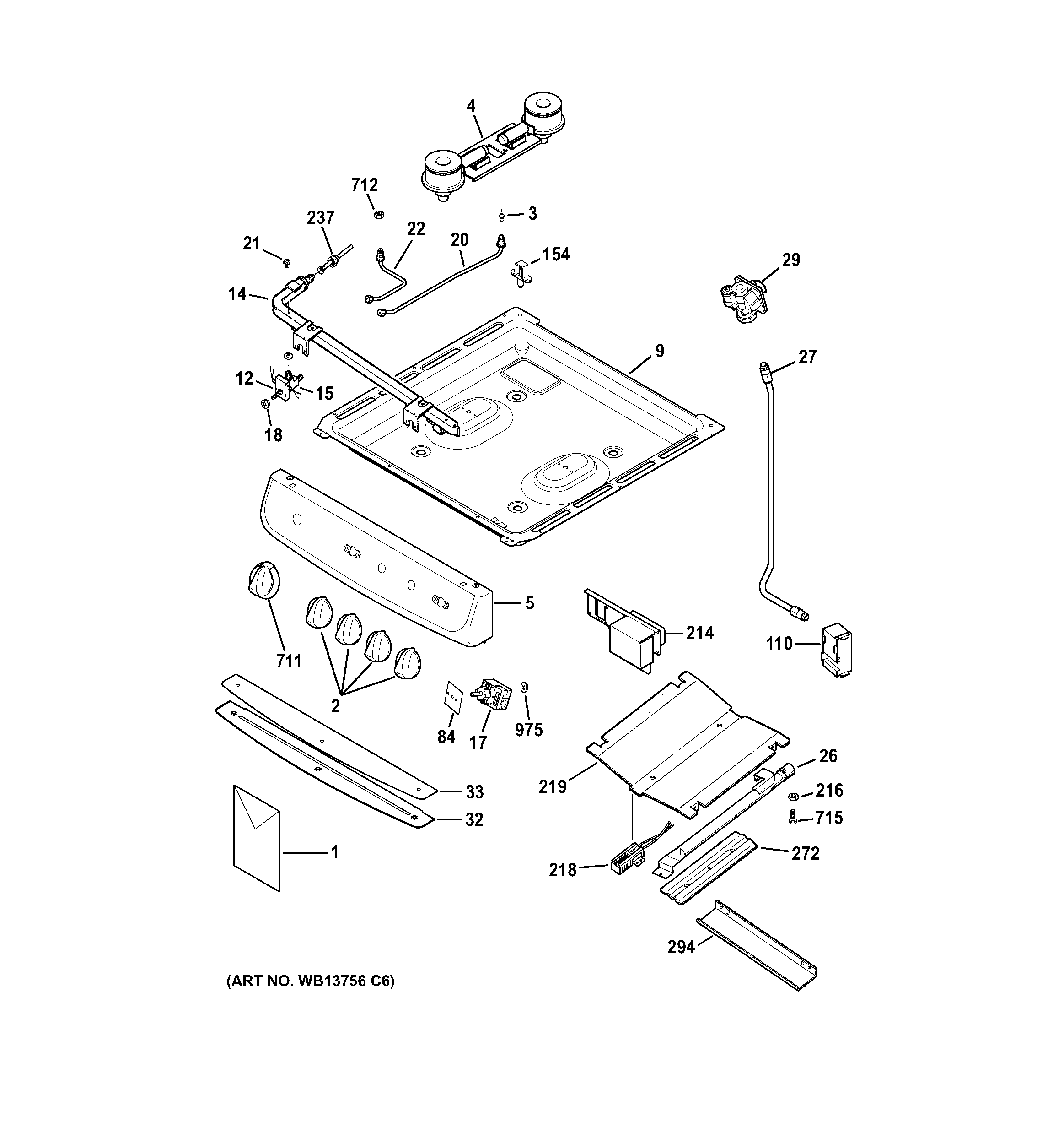 CONTROL PANEL, GAS & BURNER PARTS