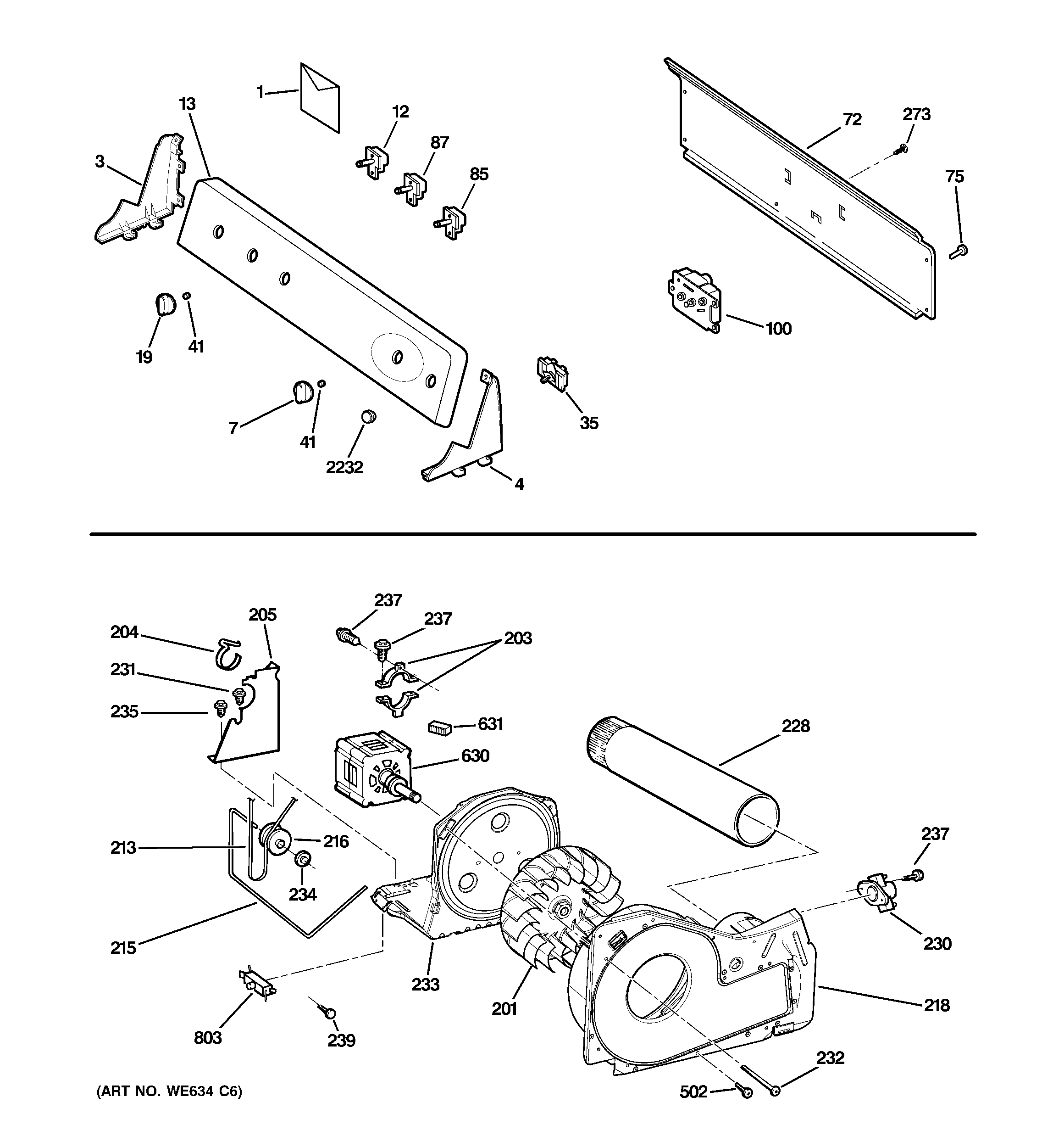 Backsplash, blower & motor assembly