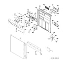 GE GDWF100V55WW escutcheon & door assembly diagram