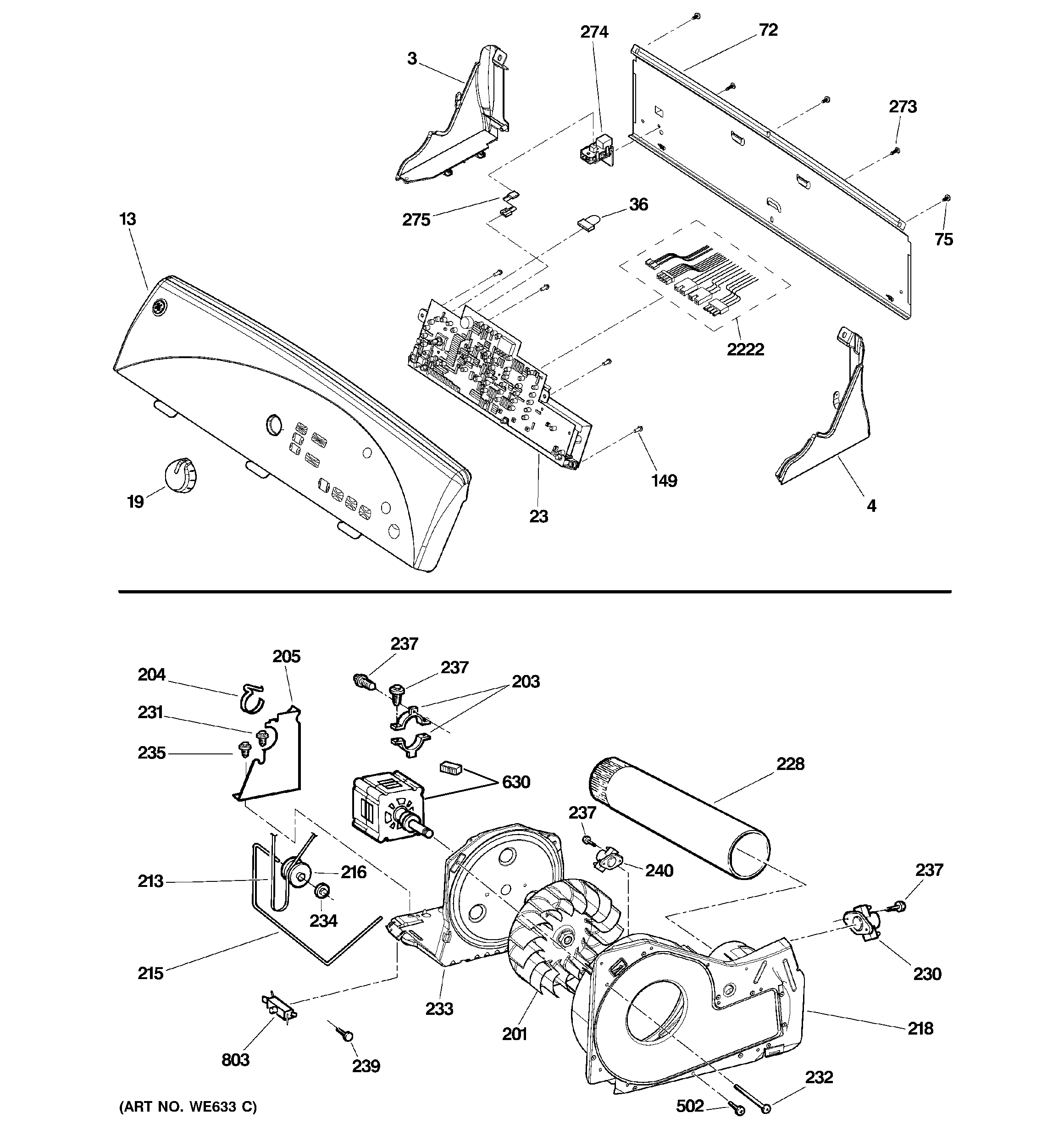 Backsplash, blower & drive assembly