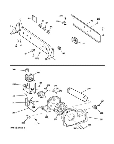Backsplash, blower & drive assembly