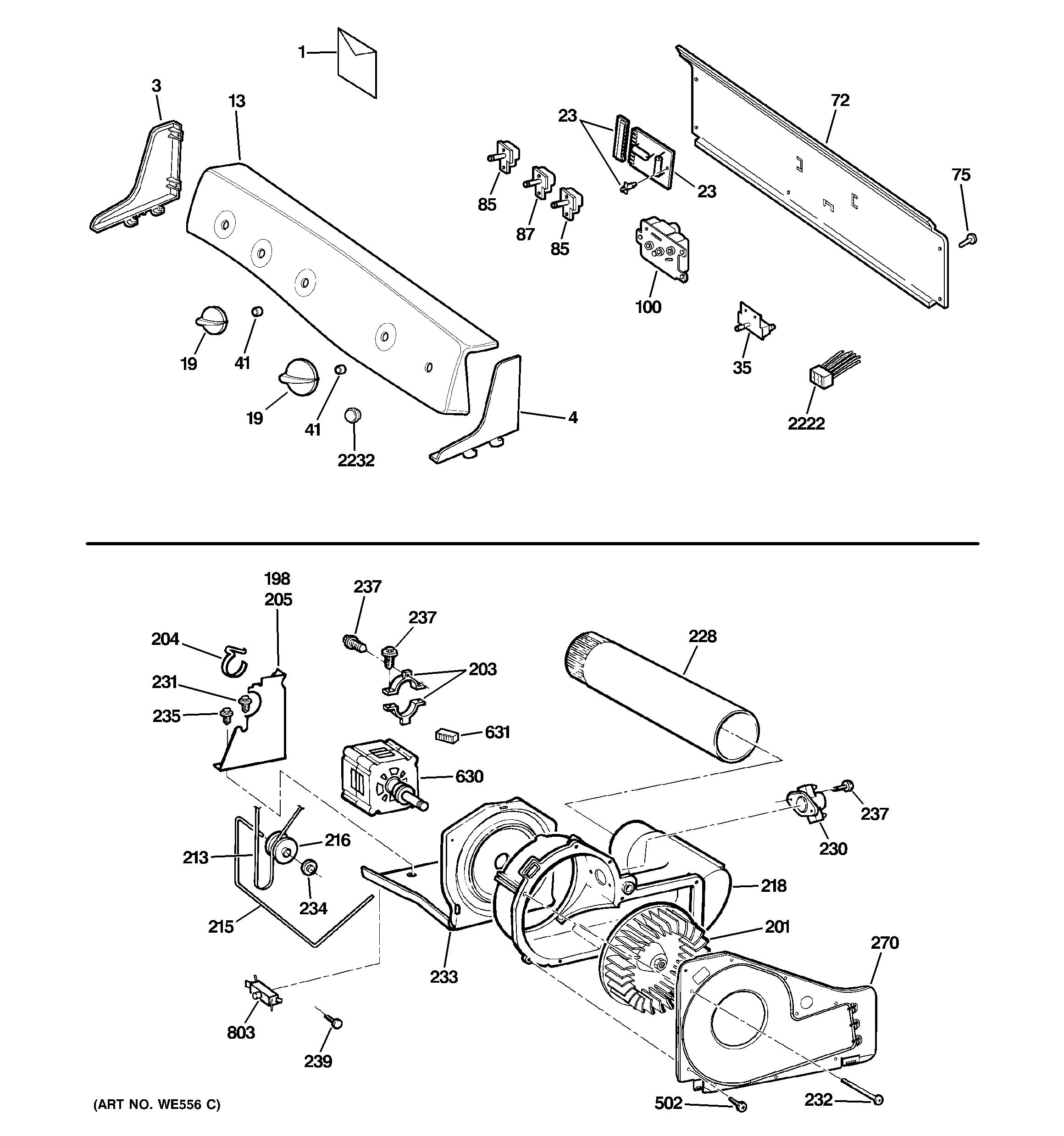 Backsplash, blower & motor assembly