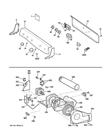 Backsplash, blower & motor assembly
