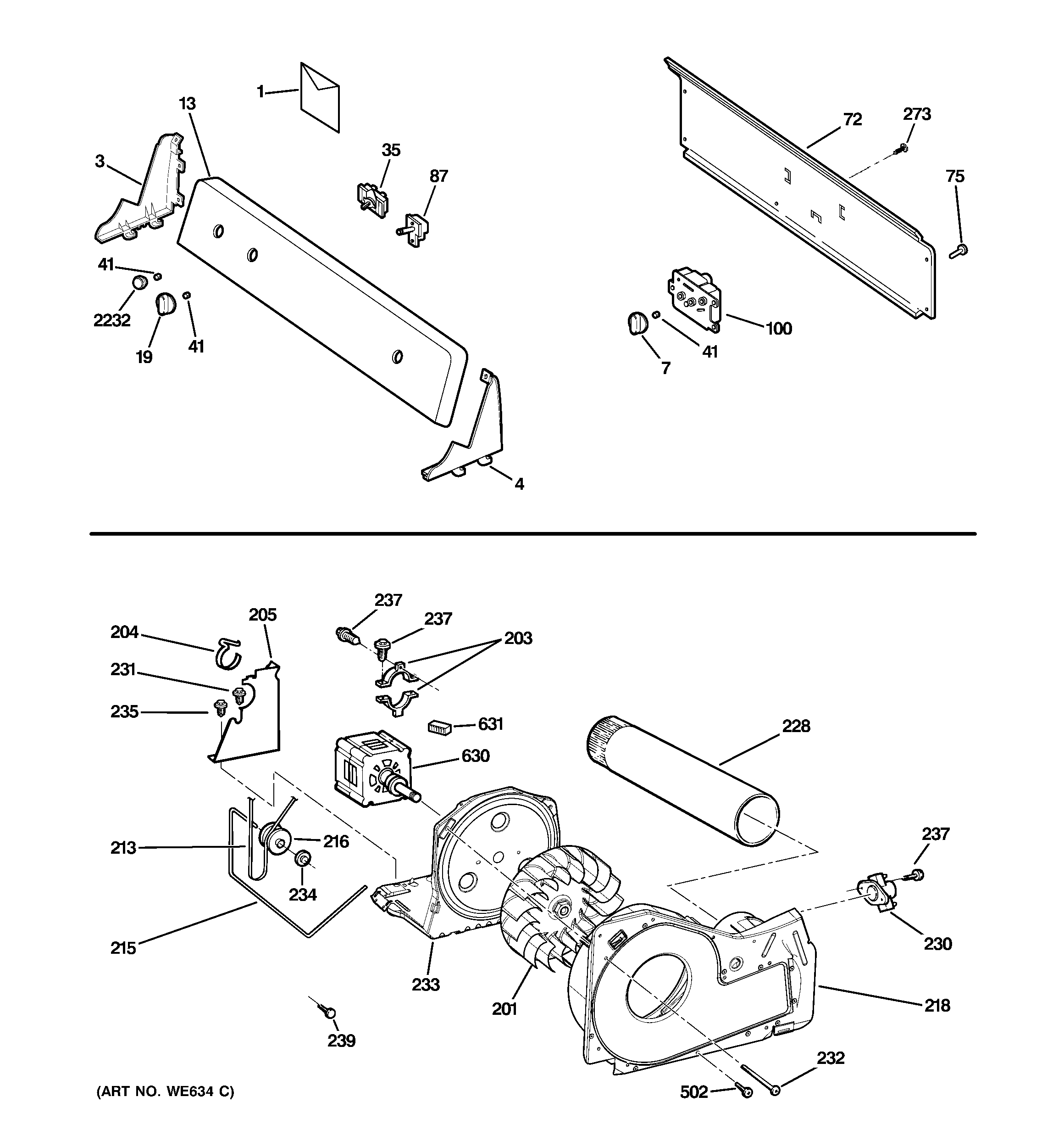 BACKSPLASH, BLOWER & DRIVE ASSEMBLY