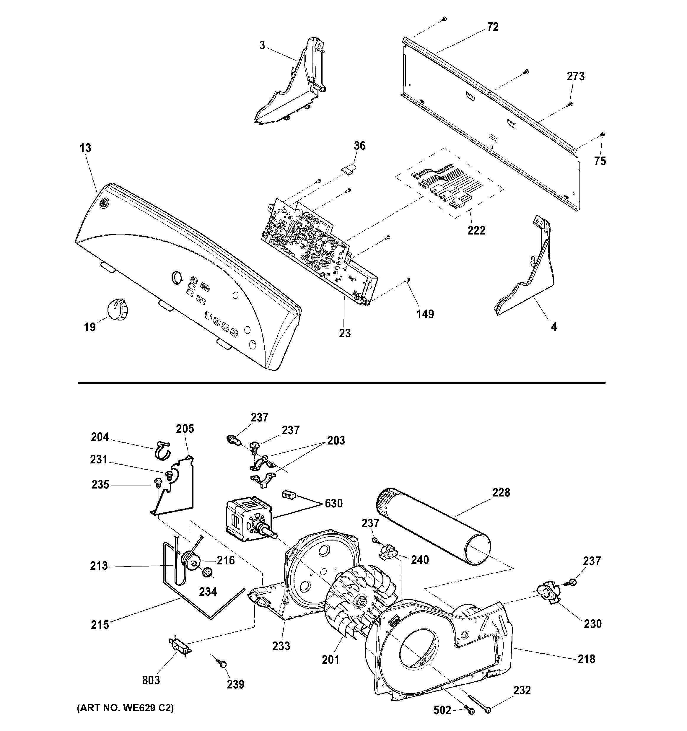 Backsplash, blower & drive assembly