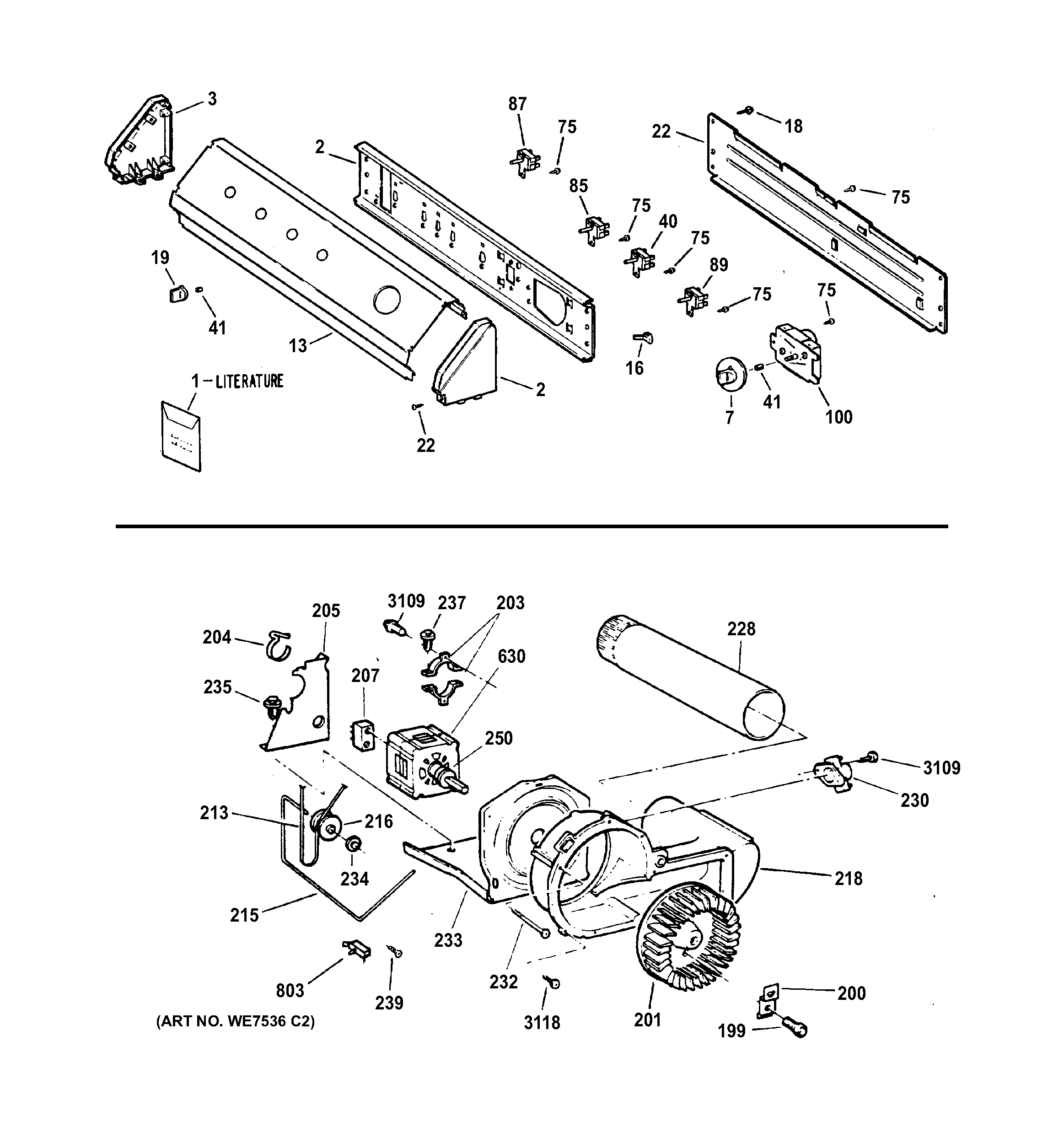 Backsplash, blower & motor assembly