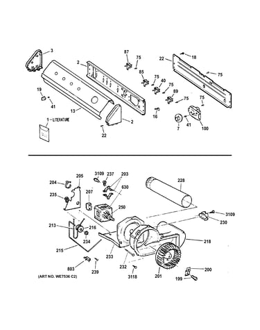 Backsplash, blower & motor assembly