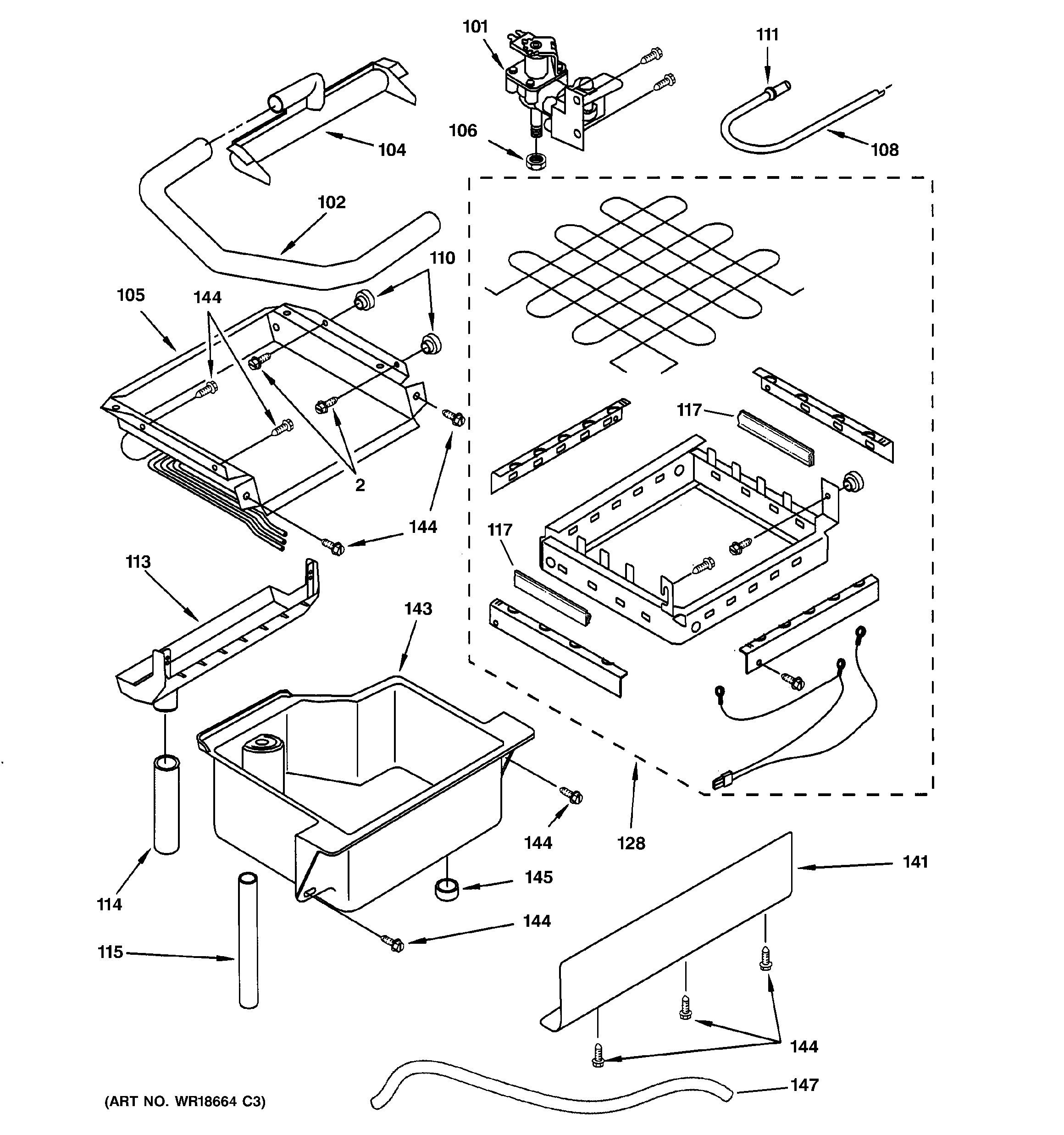 Evaporator, ice cutter grid & water