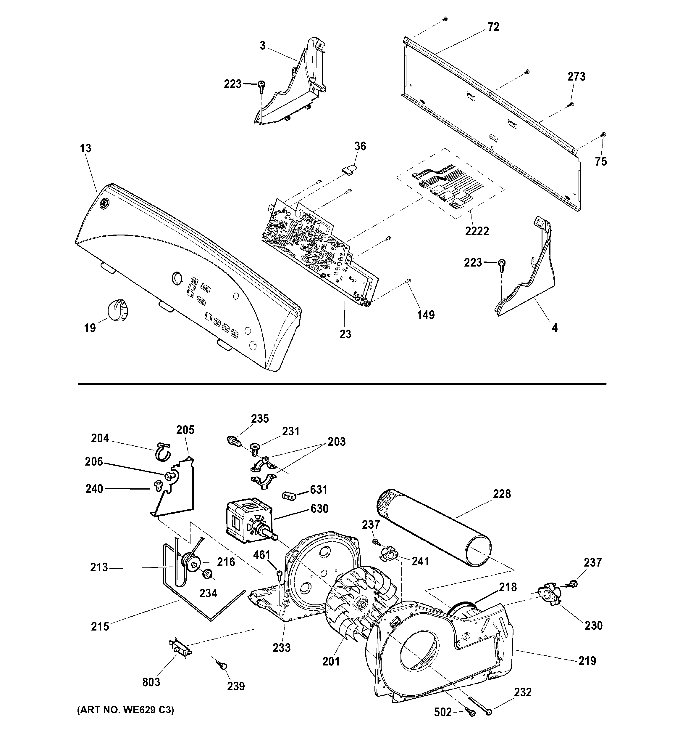Backsplash, blower & drive assembly