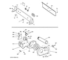 Hotpoint HTDP120ED0WW backsplash, blower & drive assembly diagram