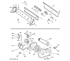 GE DISR473DGEWW backsplash, blower & motor assembly diagram