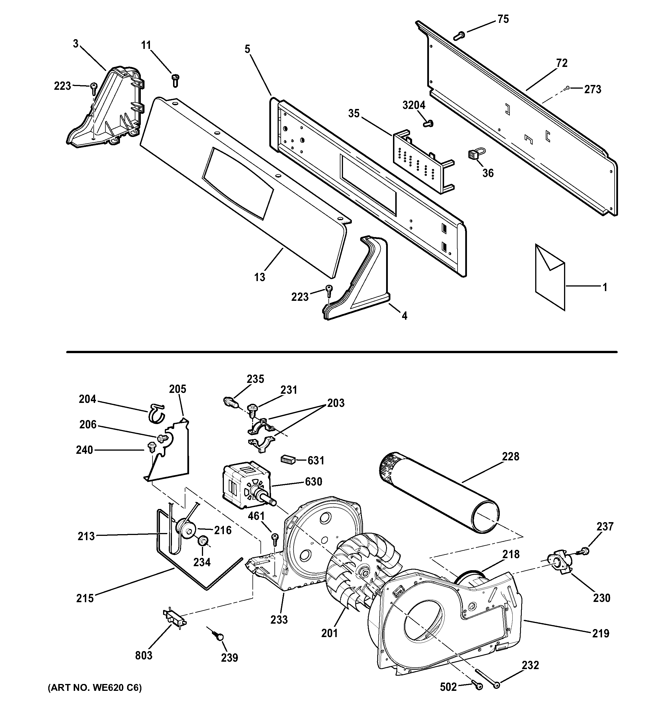 Backsplash, blower & motor assembly