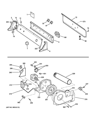 Backsplash, blower & motor assembly