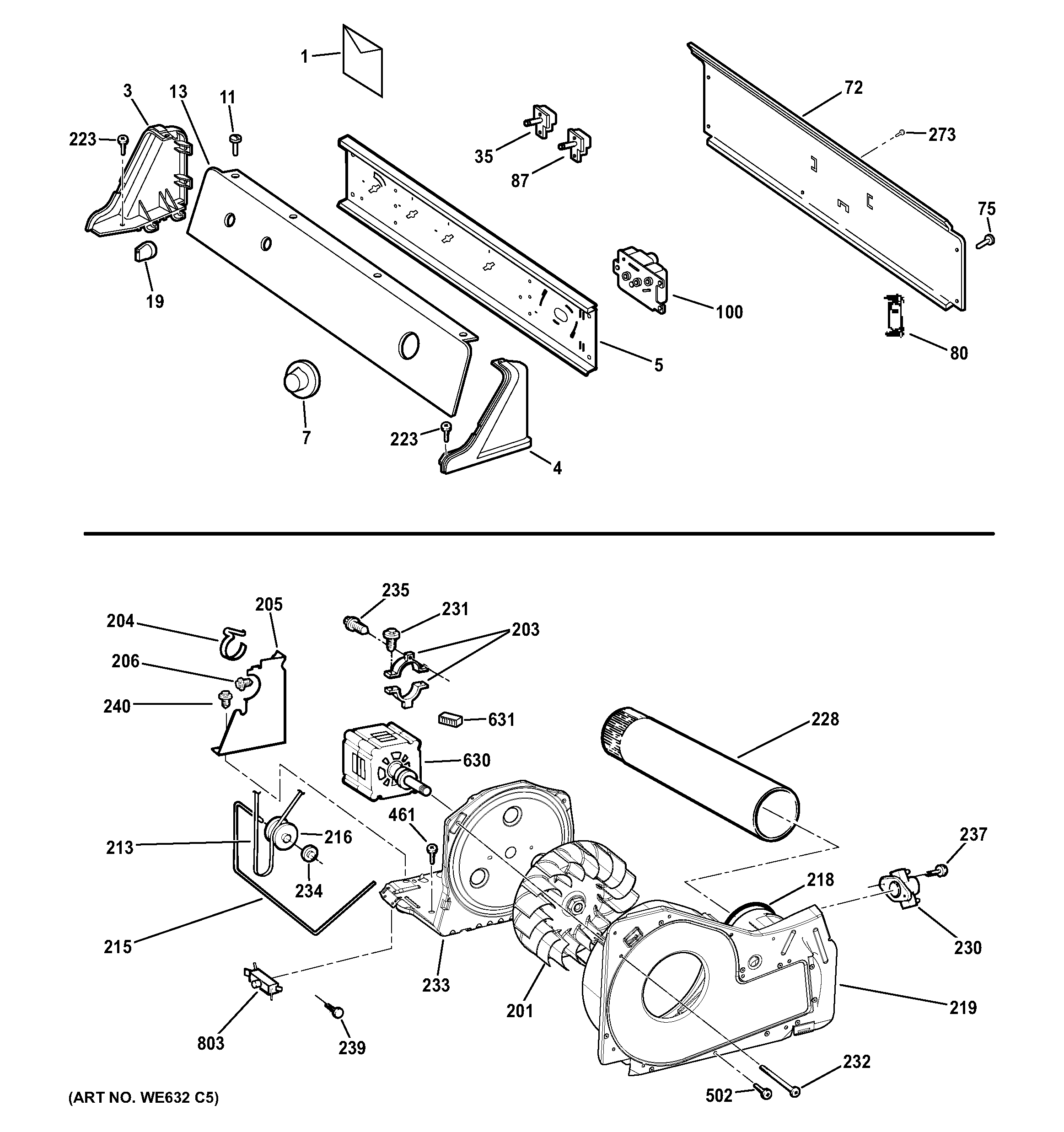 Backsplash, blower & motor assembly