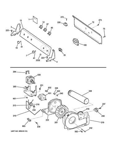 Backsplash, blower & drive assembly