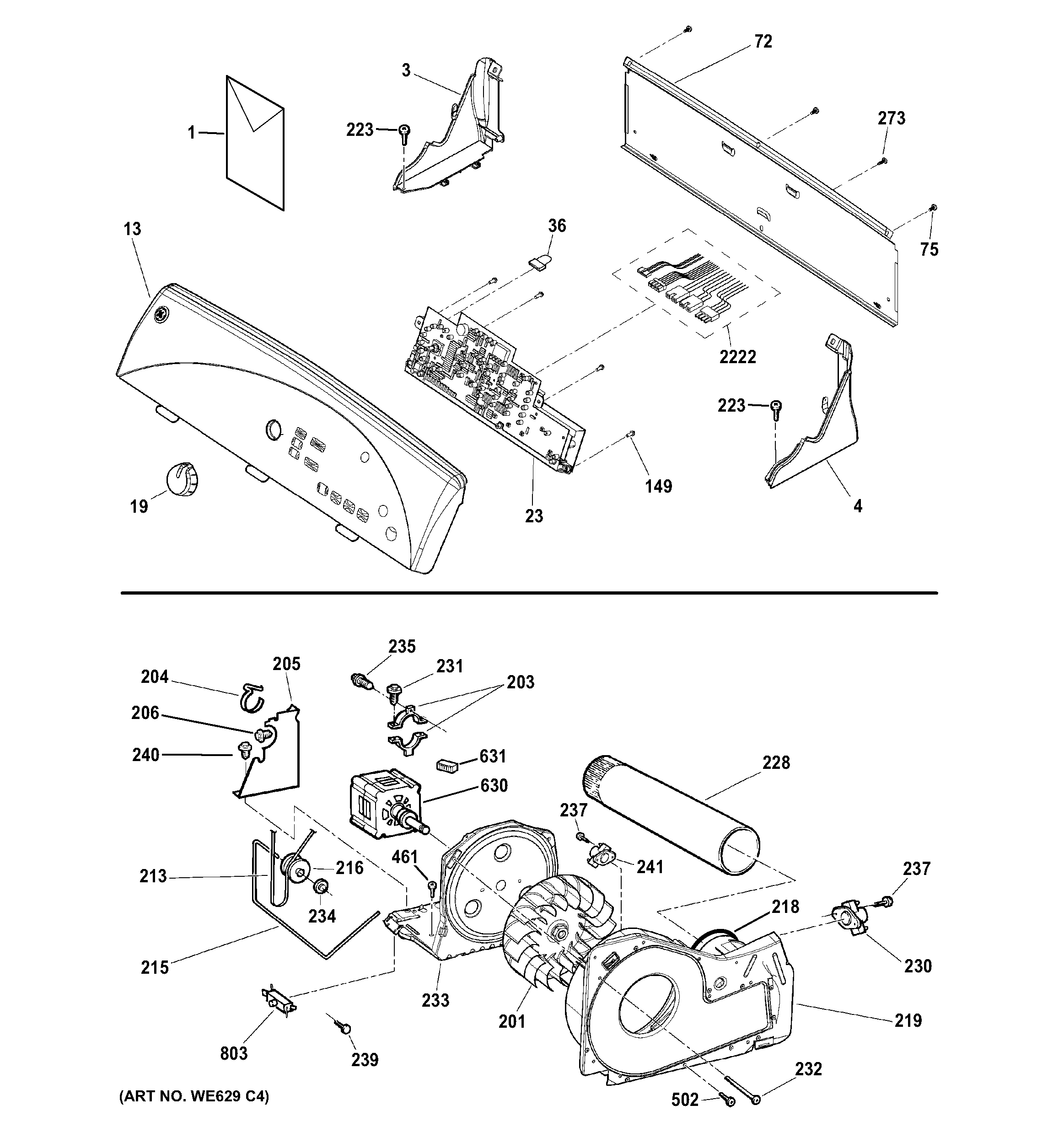 BACKSPLASH, BLOWER & DRIVE ASSEMBLY