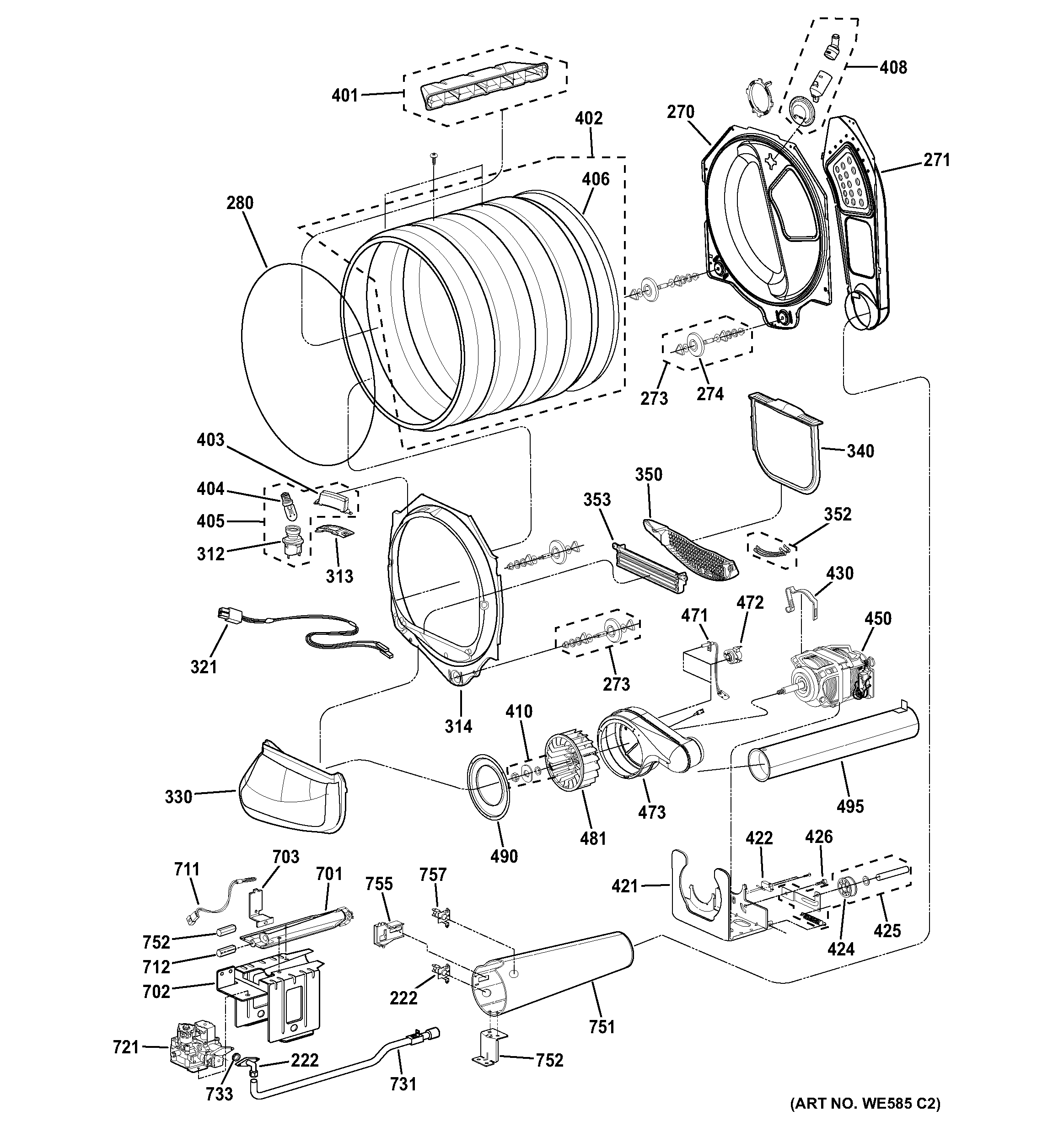 DRUM, BLOWER & MOTOR ASSEMBLY