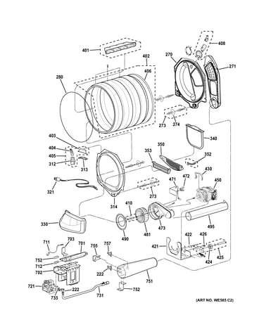 Drum, blower & motor assembly