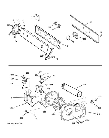 Backsplash, blower & motor assembly