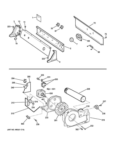 Backsplash, blower & motor assembly