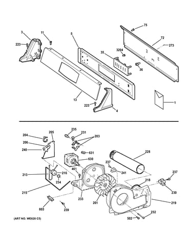 Backsplash, blower & motor assembly