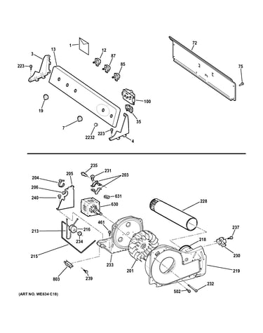 Backsplash, blower & motor assembly
