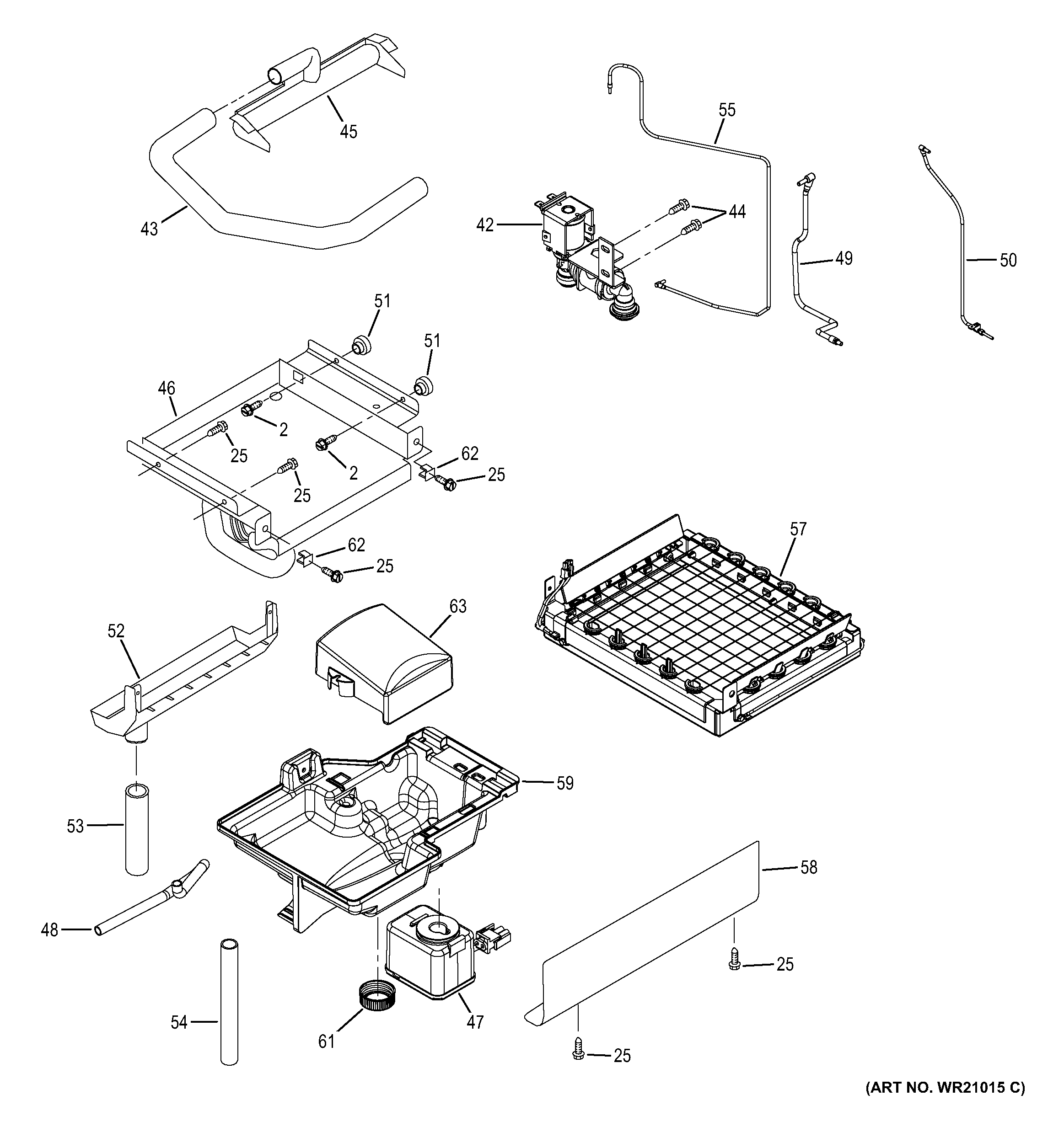 Evaporator, ice cutter grid & water