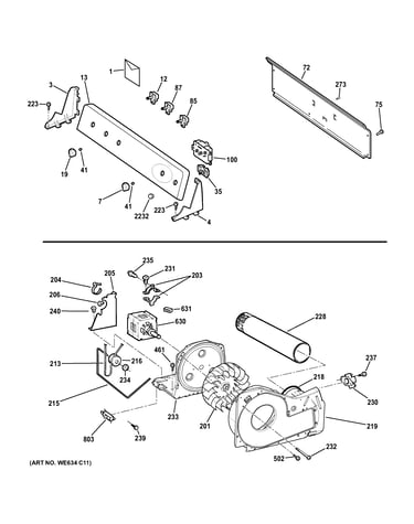 Backsplash, blower & motor assembly