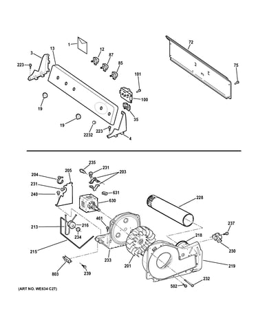 Backsplash, blower & motor assembly