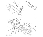 Hotpoint HTDX100EM6WW backsplash, blower & motor assembly diagram