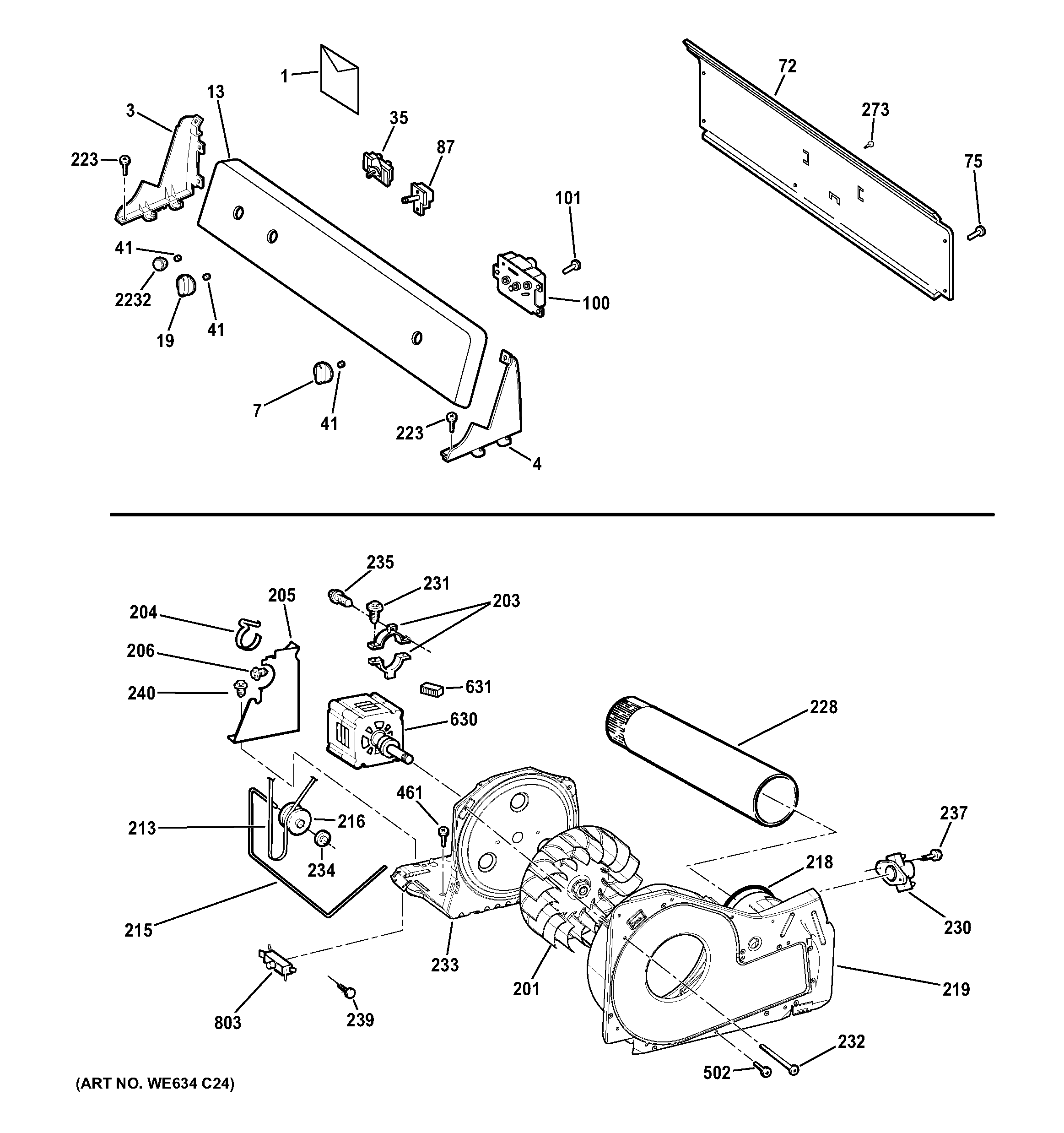 Backsplash, blower & motor assembly