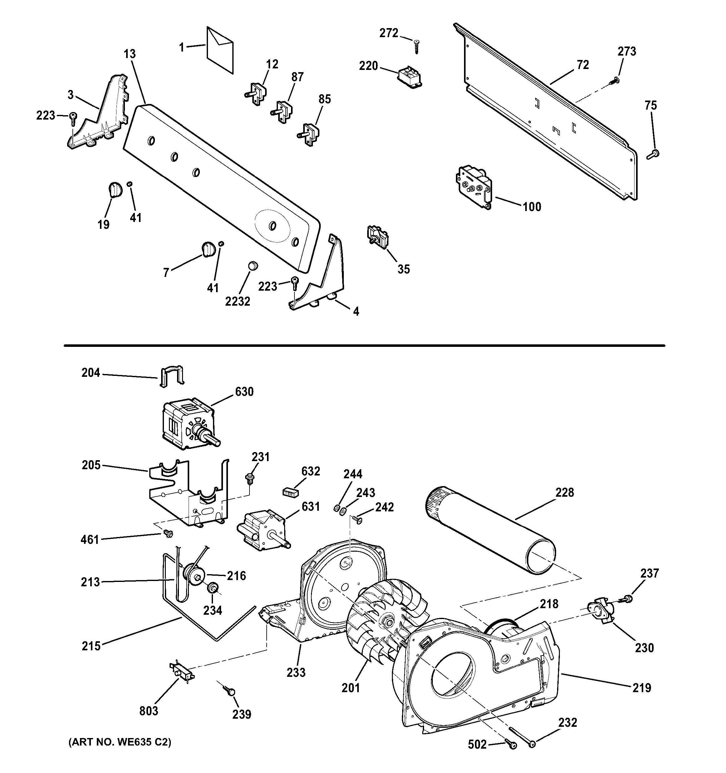 BACKSPLASH, BLOWER & DRIVE ASSEMBLY