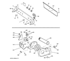 GE GTDP280GD0WW backsplash, blower & drive assembly diagram