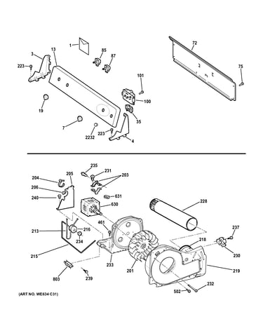Backsplash, blower & drive assembly