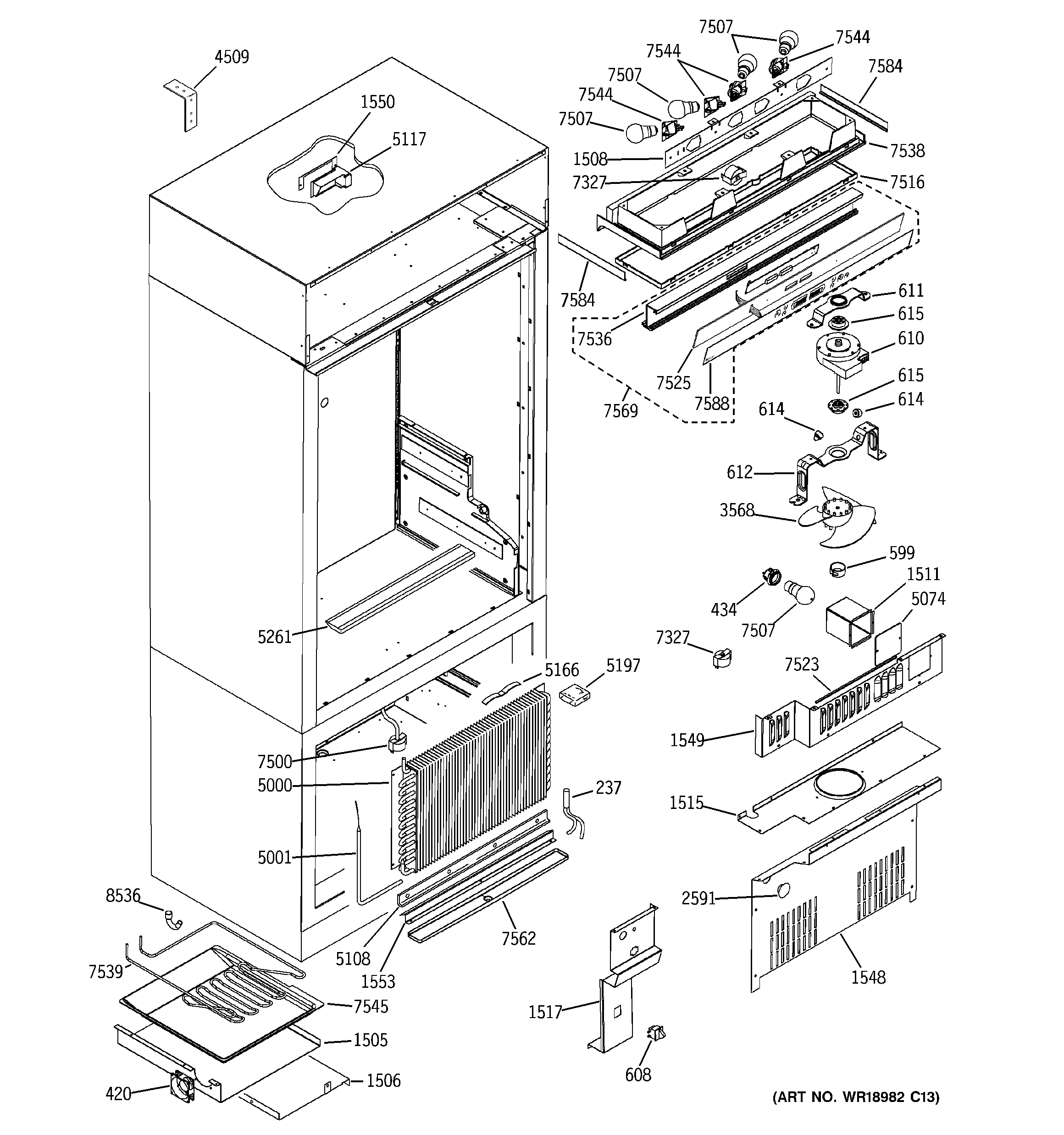Official GE ZICS360NXBRH bottom-mount refrigerator parts