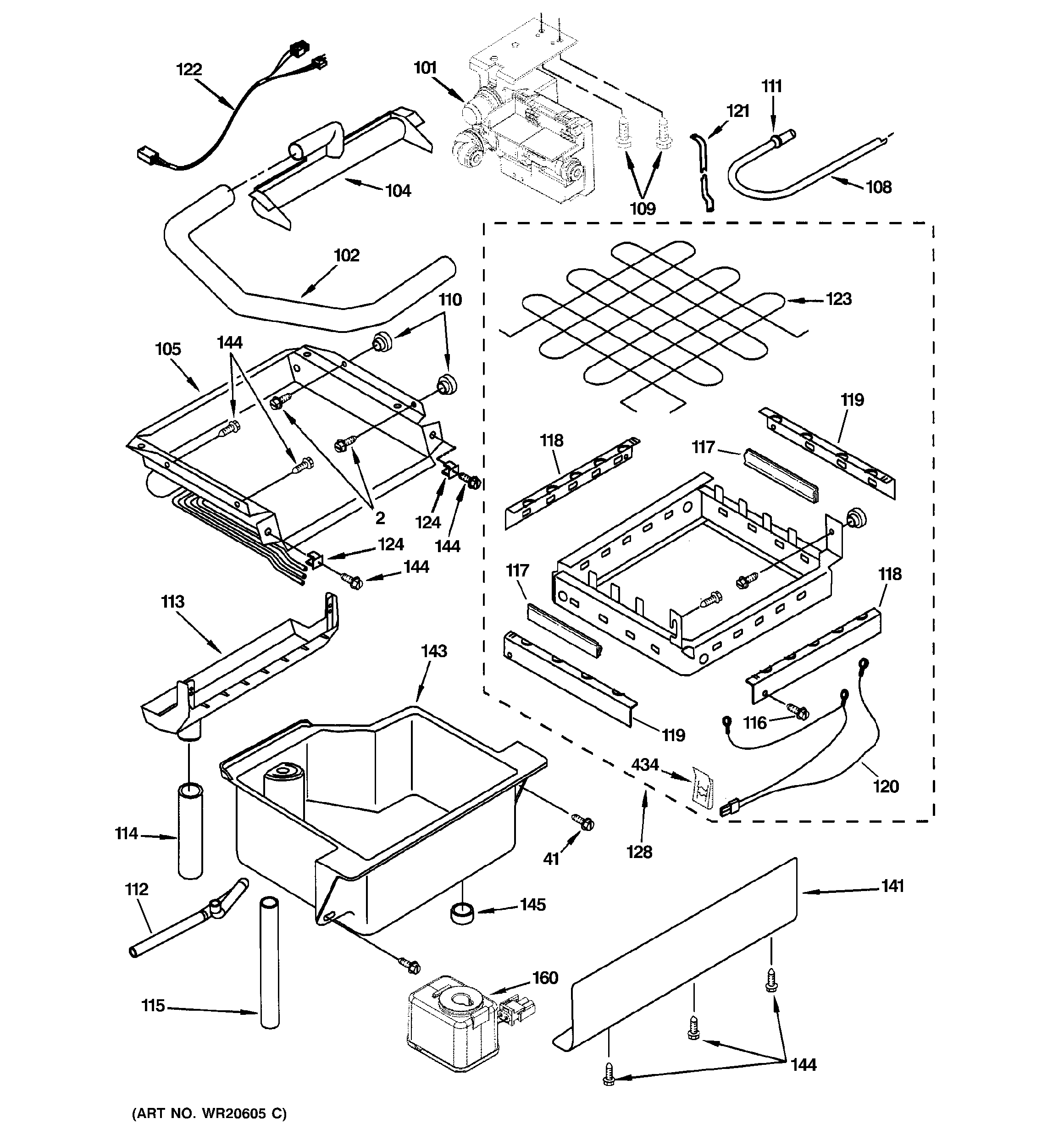 Evaporator, ice cutter grid & water