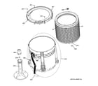 GE GTUN275GM2WW tub, basket & agitator diagram