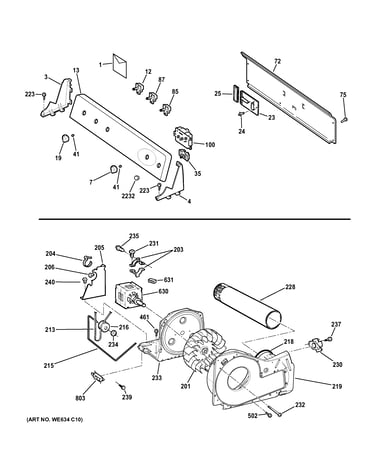 Backsplash, blower & motor assembly