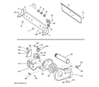 GE GTDP280EH3WS backsplash, blower & motor assembly diagram