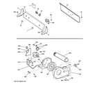 Hotpoint HTDP120ED6WW backsplash, blower & motor assembly diagram