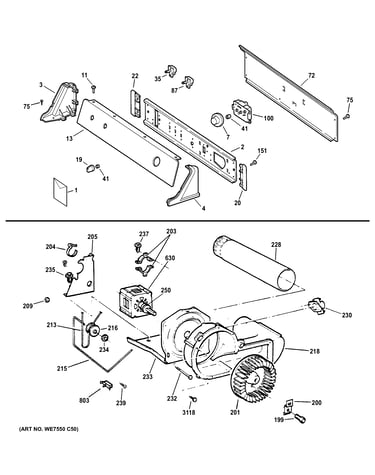 Backsplash, blower & motor assembly