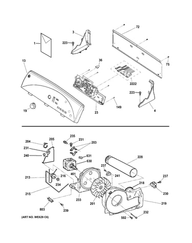 Backsplash, blower & motor assembly