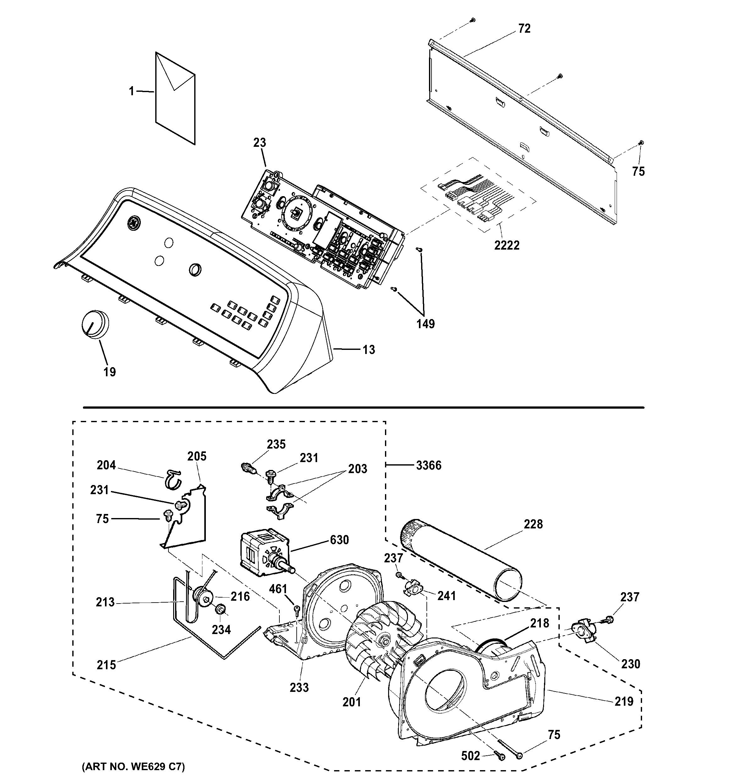 Backsplash, blower & motor assembly