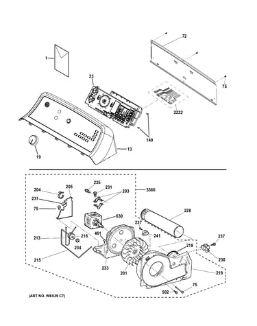 Backsplash, blower & motor assembly