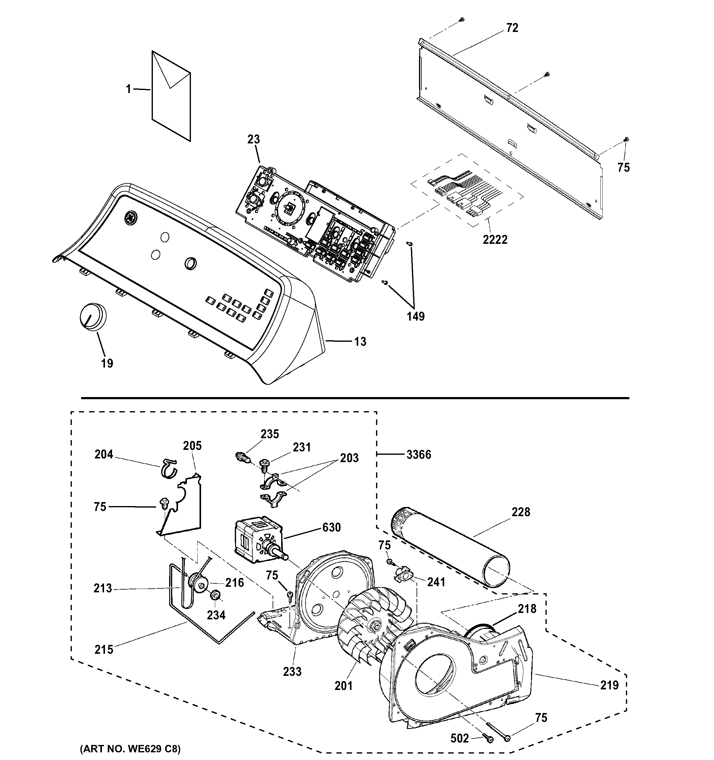 Backsplash, blower & motor assembly