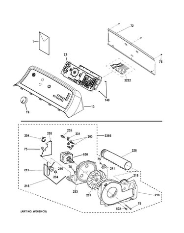 Backsplash, blower & motor assembly