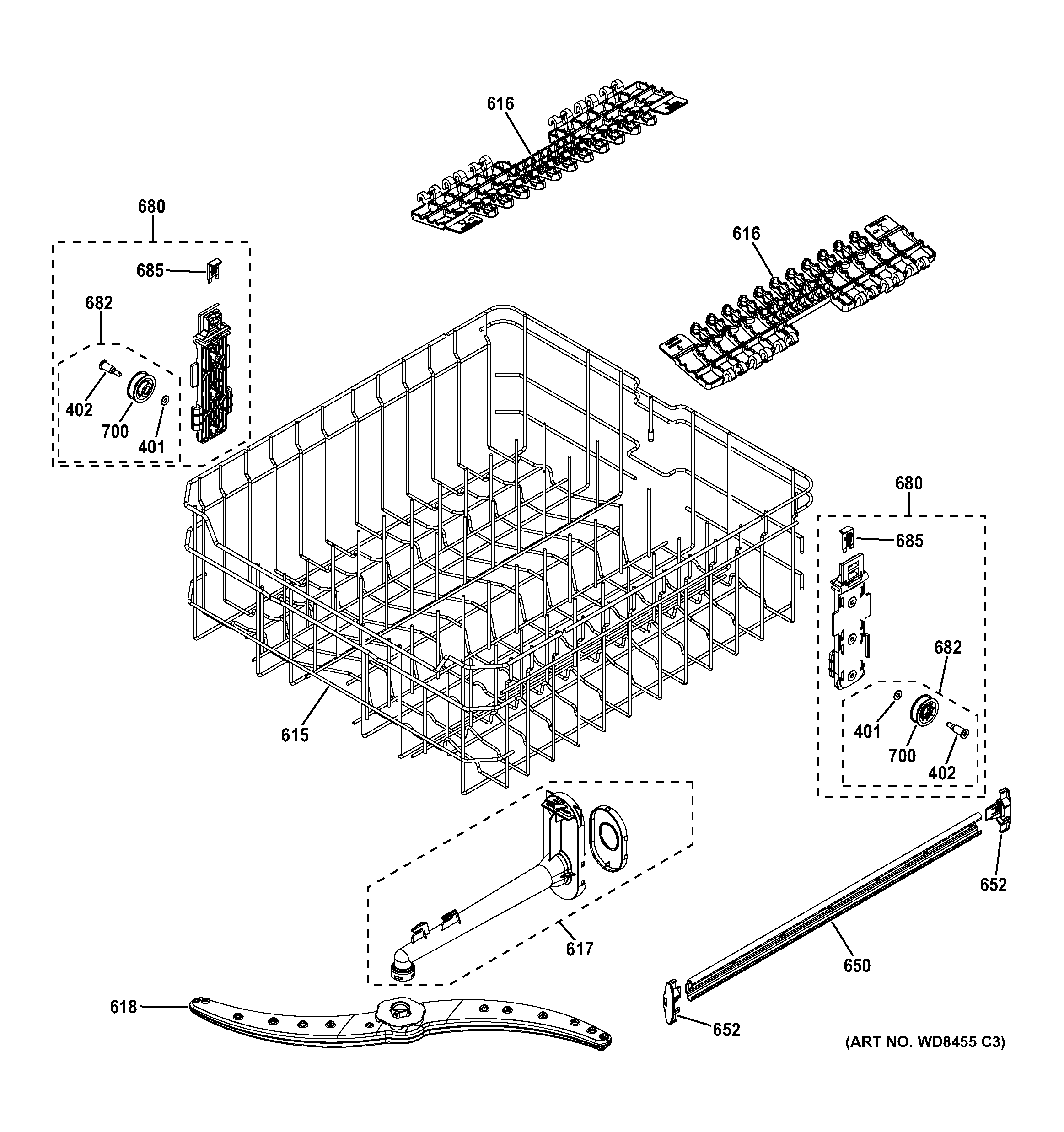 Upper rack assembly