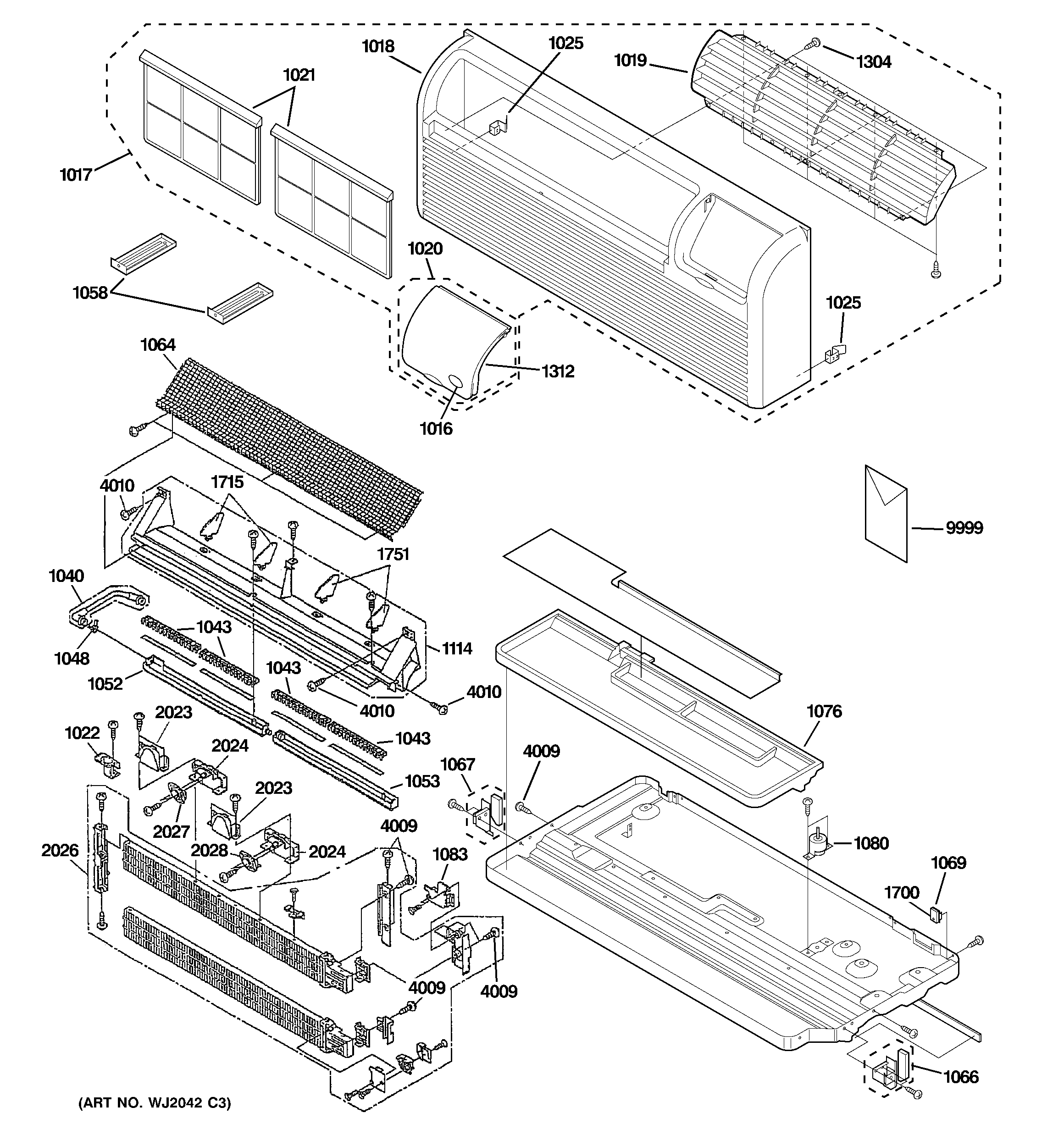 Grille, heater & base pan parts